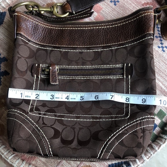 COACH Brown Leather & Signature Print Crossbody or Shoulder Bag, Brass Accents - Picture 8 of 13